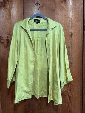 Luii 100% Linen Open Front Lightweight Duster Jacket Chartreuse Lime Green L